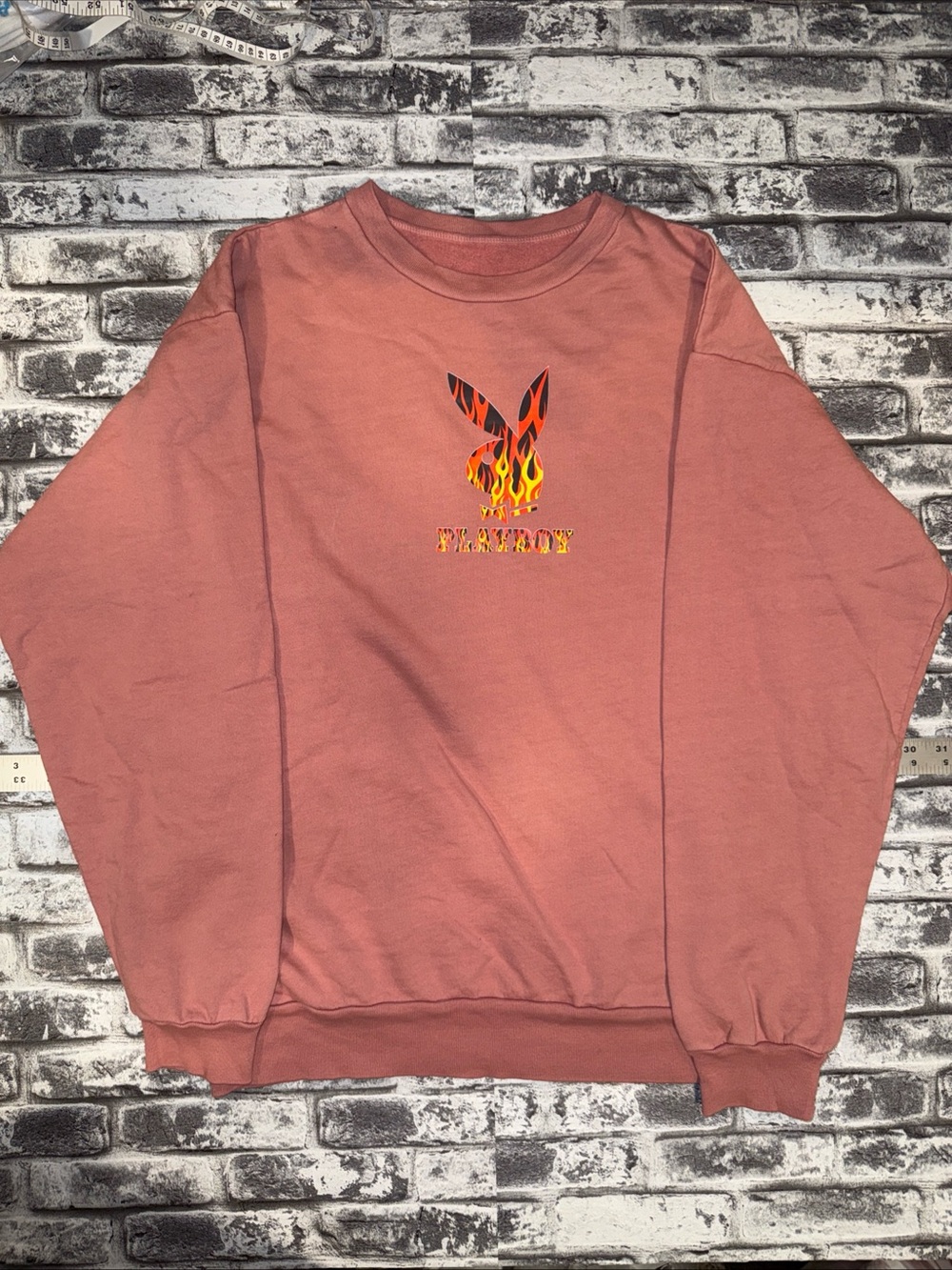 Color Bars Playboy Flames Crew Neck Sweatshirt Graphic Print Sz Large